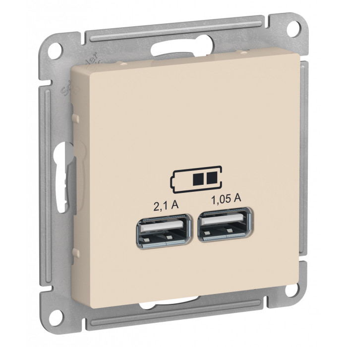 SE AtlasDesign Беж USB, 5В, 1 порт x 2,1 А, 2 порта х 1,05 А, механизм