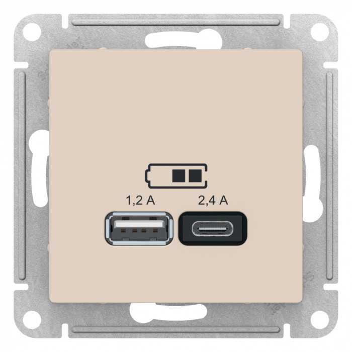 SE AtlasDesign Бежевый USB A+С, 5В/2,4А, 2х5В/1,2А, механизм