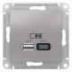 SE AtlasDesign Алюминий USB  A+С, 5В/2,4А, 2х5В/1,2А, механизм