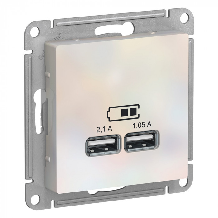 SE AtlasDesign Жемчуг USB, 5В, 1 порт x 2,1 А, 2 порта х 1,05 А, механизм
