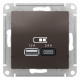 SE AtlasDesign Мокко USB A+С, 5В/2,4А, 2х5В/1,2А, механизм