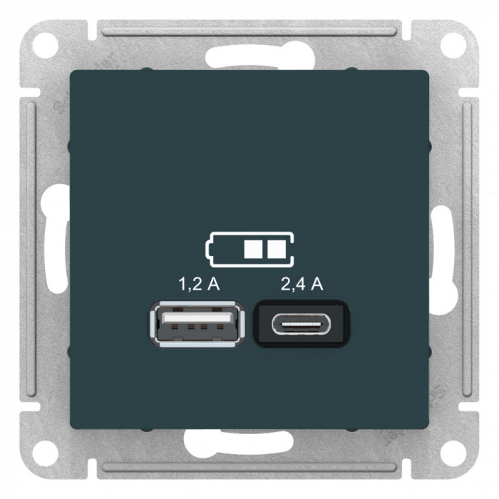 SE AtlasDesign Изумруд USB A+С, 5В/2,4 А, 2х5В/1,2 А, механизм