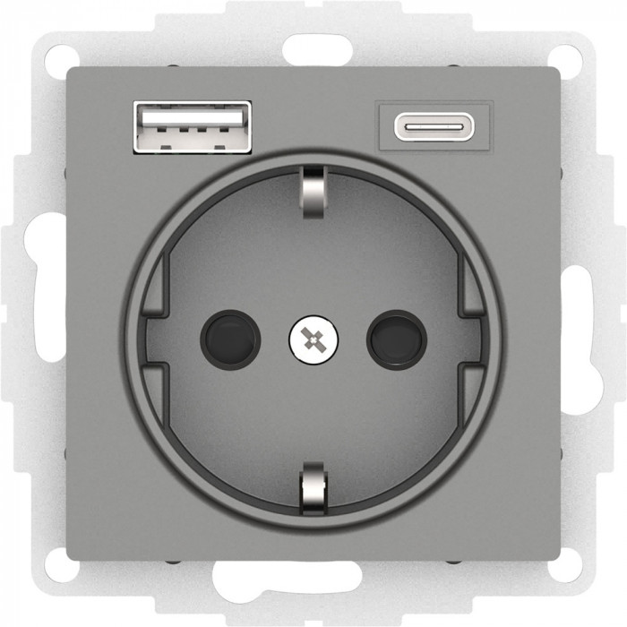 SE AtlasDesign Сталь Розетка 16А с USB A+C (5В/2,4А/3 А, 2х5В/1,5А), мех