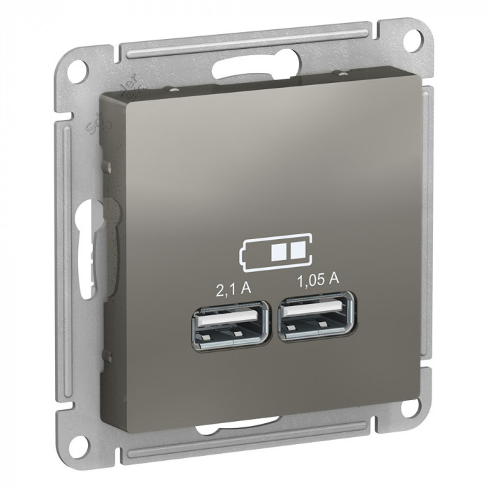 SE AtlasDesign Сталь USB, 5В, 1 порт x 2,1 А, 2 порта х 1,05 А, механизм