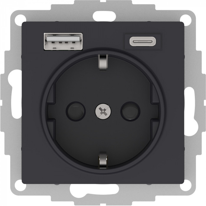 SE AtlasDesign Карбон Розетка 16А с USB A+C (5В/2,4А/3 А, 2х5В/1,5А), мех