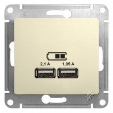 SE Glossa Беж Розетка USB 5В/2,1А, 2х5В/1,05мА