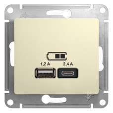 SE Glossa Беж Розетка USB A+С, 5В/2,4А, 2х5В/1,2А