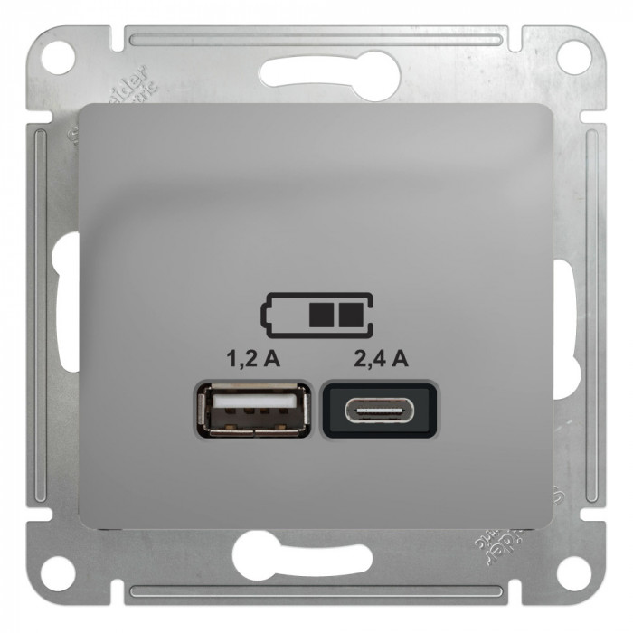 SE Glossa Алюминий Розетка USB A+С, 5В/2,4А, 2х5В/1,2А