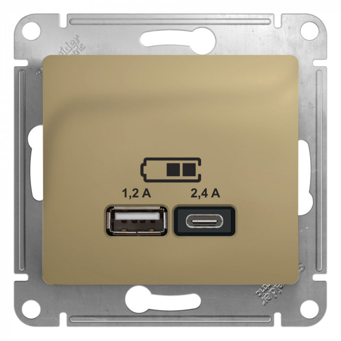 SE Glossa Титан Розетка USB A+С, 5В/2,4А, 2х5В/1,2А