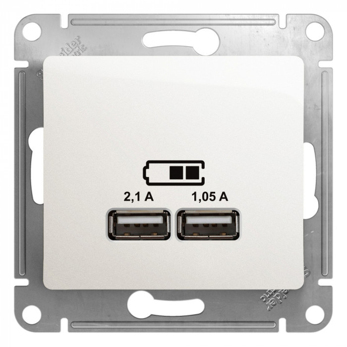 SE Glossa Перламутр Розетка USB 5В/2,1А, 2х5В/1,05А
