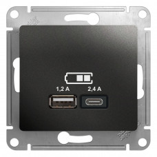 SE Glossa Антрацит Розетка USB A+С, 5В/2,4А, 2х5В/1,2А