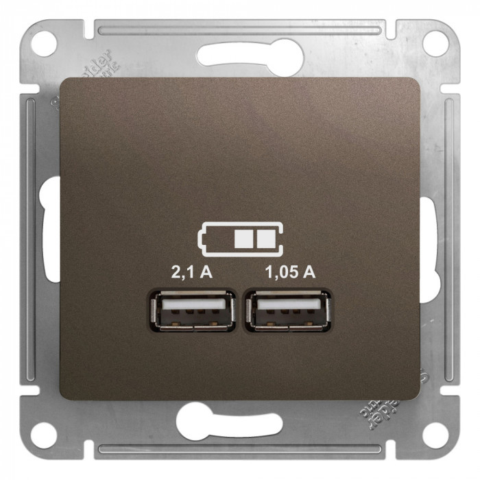 SE Glossa Шоколад Розетка USB 5В/2,1А, 2х5В/1,05А