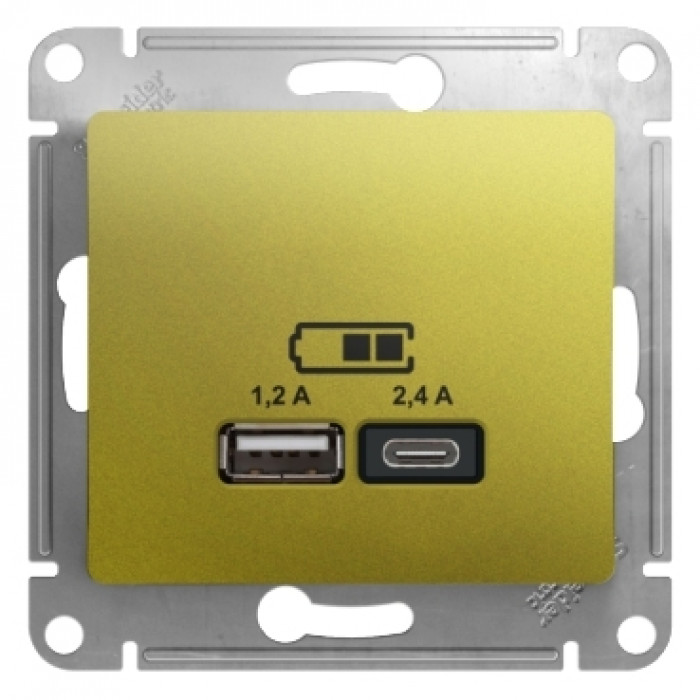 SE Glossa Фисташковый Розетка USB A+С, 5В/2,4А, 2х5В/1,2 А