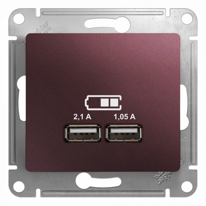 SE Glossa Баклажановый Розетка USB 5В/2,1А, 2х5В/1,05А