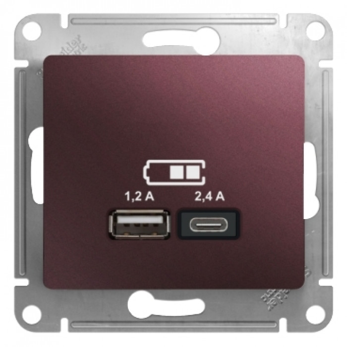 SE Glossa Баклажановый Розетка USB A+С, 5В/2,4А, 2х5В/1,2А
