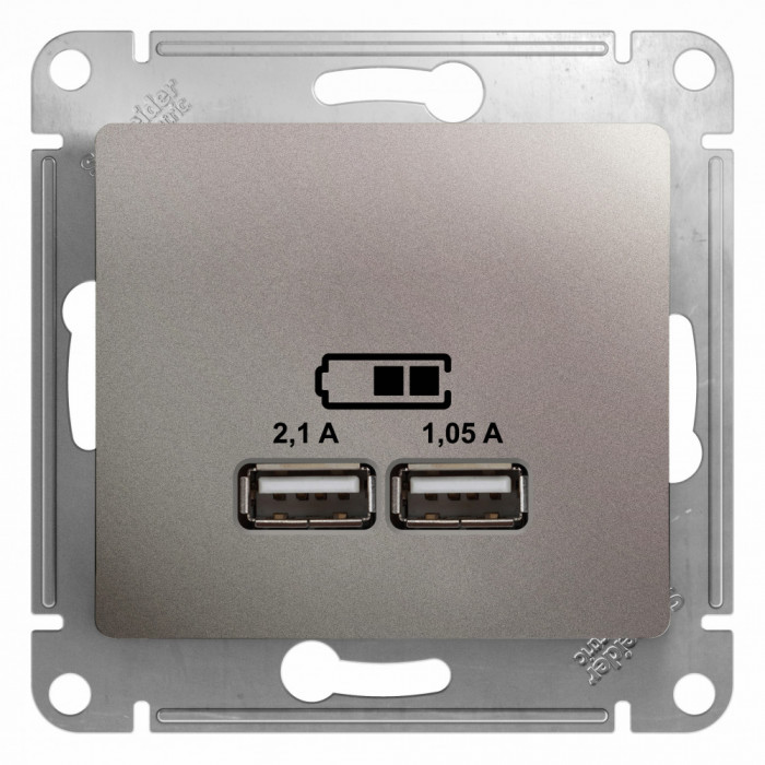 SE Glossa Платина Розетка USB 5В/2,1А, 2х5В/1,05А