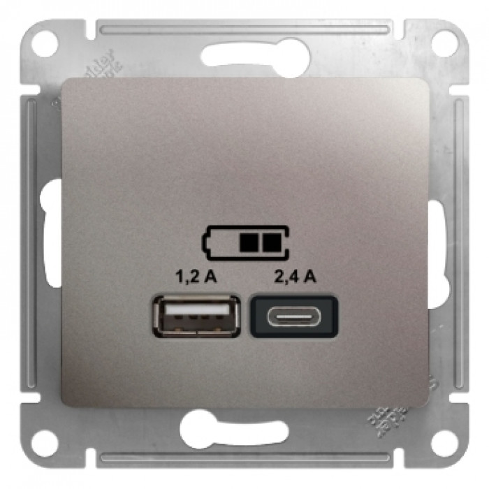 SE Glossa Платина Розетка USB A+С, 5В/2,4А, 2х5В/1,2А