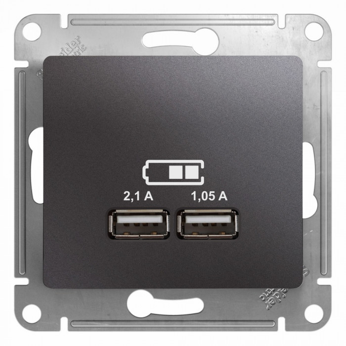 SE Glossa Графит Розетка USB 5В/2,1А, 2х5В/1,05мА
