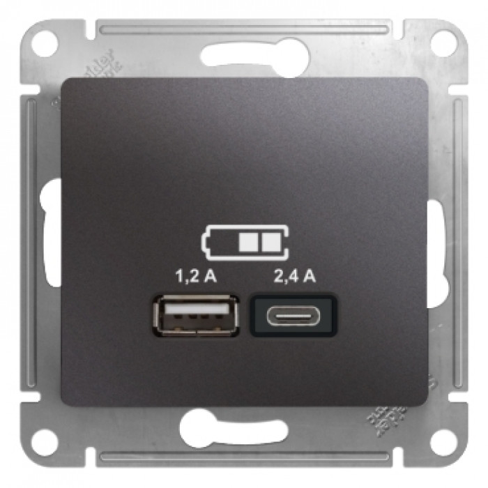 SE Glossa Графит Розетка USB A+С, 5В/2,4А, 2х5В/1,2А