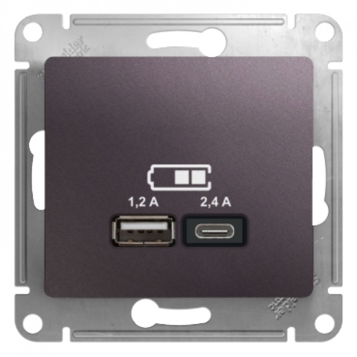 SE Glossa Сиреневый туман Розетка USB A+С, 5В/2,4А, 2х5В/1,2А