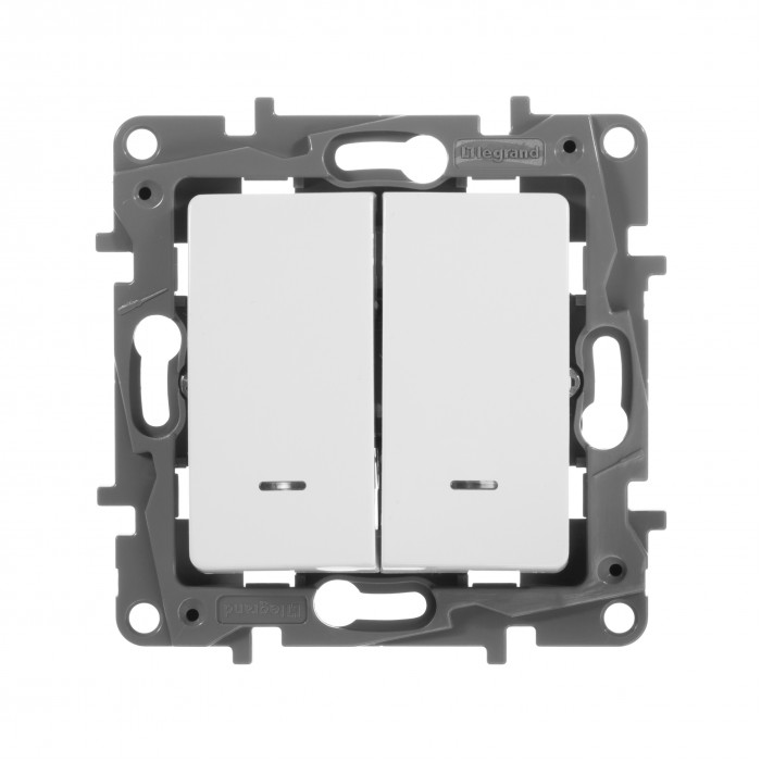 Legrand Etika Белый Выключатель 2-х клавишный с подсветкой, 10А, Винтовые клеммы