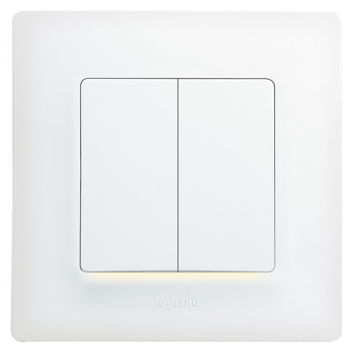 Legrand Etika Белый Выключатель 2-х клавишный с подсветкой, 10А, Винтовые клеммы