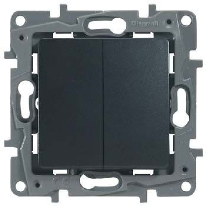 Legrand Etika Антрацит Выключатель 2-клавишный, авт.клеммы, 10 AX, 250 В