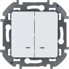 Legrand INSPIRIA Белый Выключатель двухклавишный с подсветкой/индикацией 10 AX - 250 В
