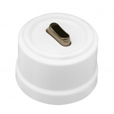 BIRONI Лизетта Пластик Белый Выключатель кнопочный 1-кл (клавишный), ручка Бронза