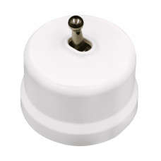 BIRONI Лизетта Пластик Белый Выключатель кнопочный 1-кл (тумблерный), ручка Бронза