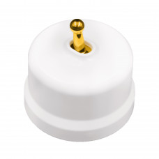 BIRONI Лизетта Пластик Белый Выключатель кнопочный 1-кл (тумблерный), ручка Золото