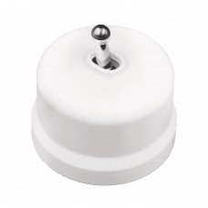 BIRONI Лизетта Пластик Белый Выключатель кнопочный 1-кл (тумблерный), ручка Серебро