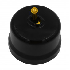 BIRONI Лизетта Пластик Черный Выключатель кнопочный 1-кл (тумблерный), ручка Золото
