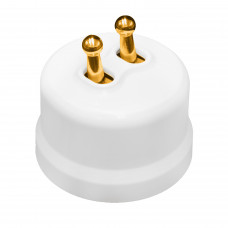 BIRONI Лизетта Пластик Белый Выключатель кнопочный 2-кл (тумблерный), ручка Золото
