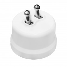 BIRONI Лизетта Пластик Белый Выключатель кнопочный 2-кл (тумблерный), ручка Серебро