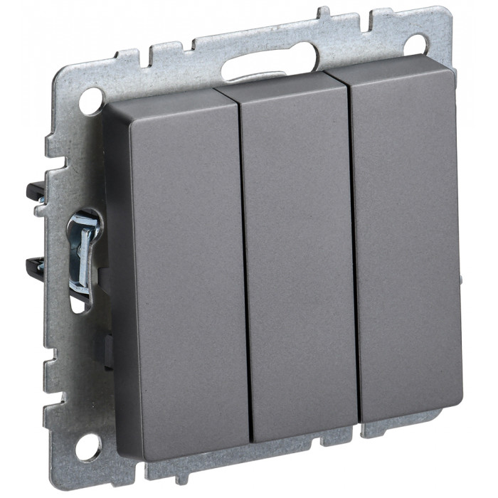IEK BRITE Выключатель 3-клавишный 10А ВС10-3-0-БрС сталь