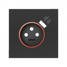 Simon 100 Черный матовый  Накладка розетки Schuko UPS с з/у USB SmartCharge