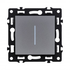 Выключатель кнопочный 1-клавишный 10А/250В с LED подсветкой, серый Kollinger Asthetik AS-012GY