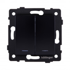 Выключатель 2-клавишный проходной 10А/250В с LED подсветкой, изогнутый, черный Kollinger REA-R-010BK для Aspekt, Eleganz, Reflex