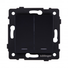 Выключатель 2-клавишный проходной 10А/250В с LED подсветкой, черный Kollinger REA-S-010BK для Aspekt, Eleganz, Reflex