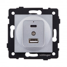 Розетка USB A+C 20W, серый Kollinger REA-037GY для Aspekt, Eleganz, Reflex