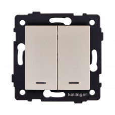 Выключатель кнопочный 2-клавишный 10А/250В с LED подсветкой, золотой Kollinger REA-S-014GD для Aspekt, Eleganz, Reflex