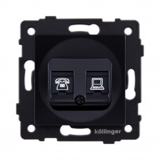 Розетка двойная RJ11 + RJ45 Cat.6, черный Kollinger REA-011BK для Aspekt, Eleganz, Reflex