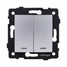 Выключатель 2-клавишный проходной 10А/250В с LED подсветкой, изогнутый, серый Kollinger REA-R-010GY для Aspekt, Eleganz, Reflex