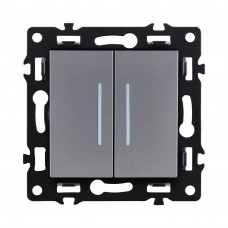 Выключатель 2-клавишный 10А/250В с LED подсветкой, серый Kollinger Asthetik AS-010GY