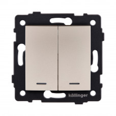 Выключатель 2-клавишный 10А/250В с LED подсветкой, изогнутый, золотой Kollinger REA-R-008GD для Aspekt, Eleganz, Reflex