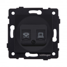 Розетка двойная RJ11 + RJ45 Cat.6, черный матовый Kollinger REA-011BM для Aspekt, Eleganz, Reflex
