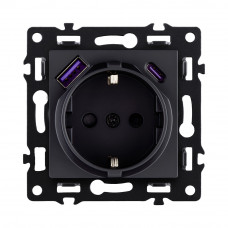 Розетка штепсельная SCHUKO 16A/250 В с USB A+C 20W, черный Kollinger Asthetik AS-016BK