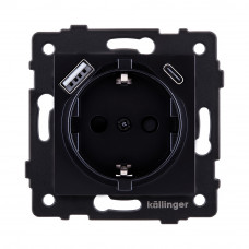 Розетка штепсельная SCHUKO 16A/250 В с USB A+C 20W, черный Kollinger REA-004BK для Aspekt, Eleganz, Reflex