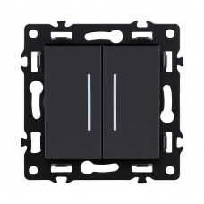 Выключатель 2-клавишный проходной 10А/250В с LED подсветкой, черный Kollinger Asthetik AS-011BK